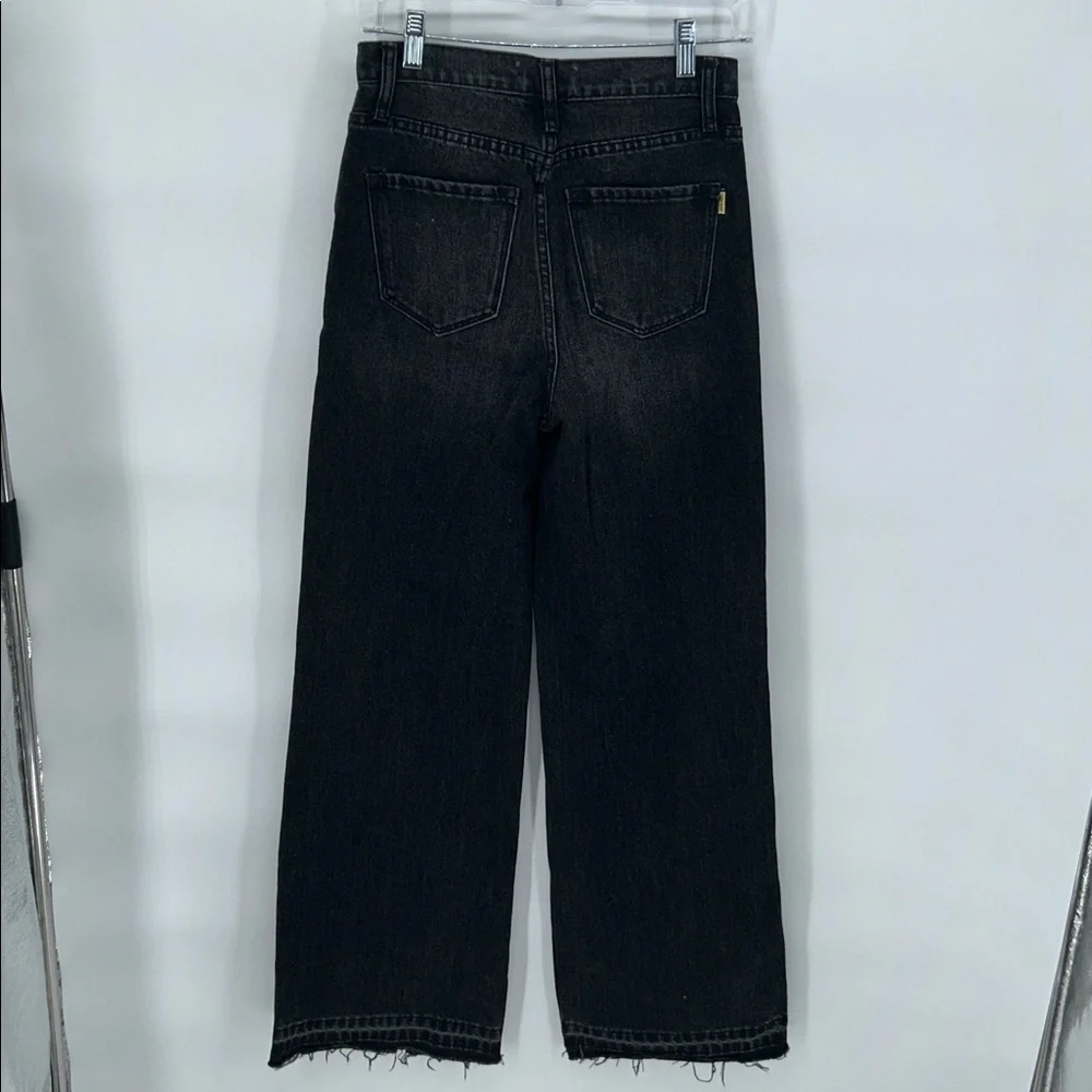 Vibrant M.I.U. Jeans Women's Juniors Size 1 Black Distressed High Rise Wide Leg - Picture 5 of 12